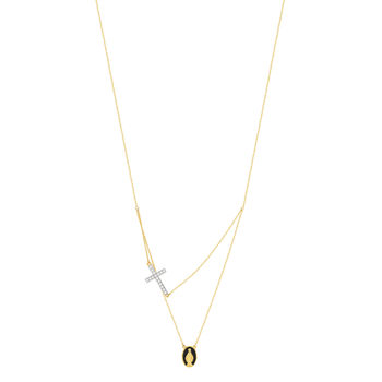 Collier or jaune 375 vierge miraculeuse croix zirconias
