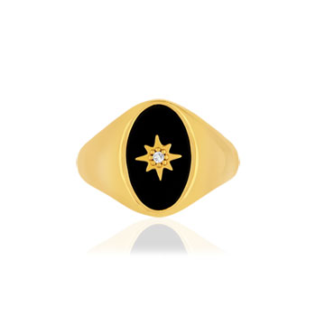 Bague plaque or agate zirconia