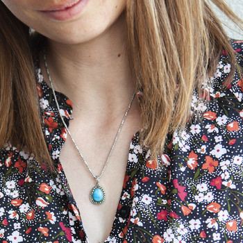 Collier argent 925 turquoise imitation marcassites 45 cm