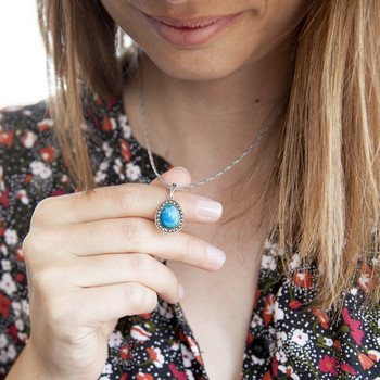 Collier argent 925 turquoise imitation marcassites 45 cm