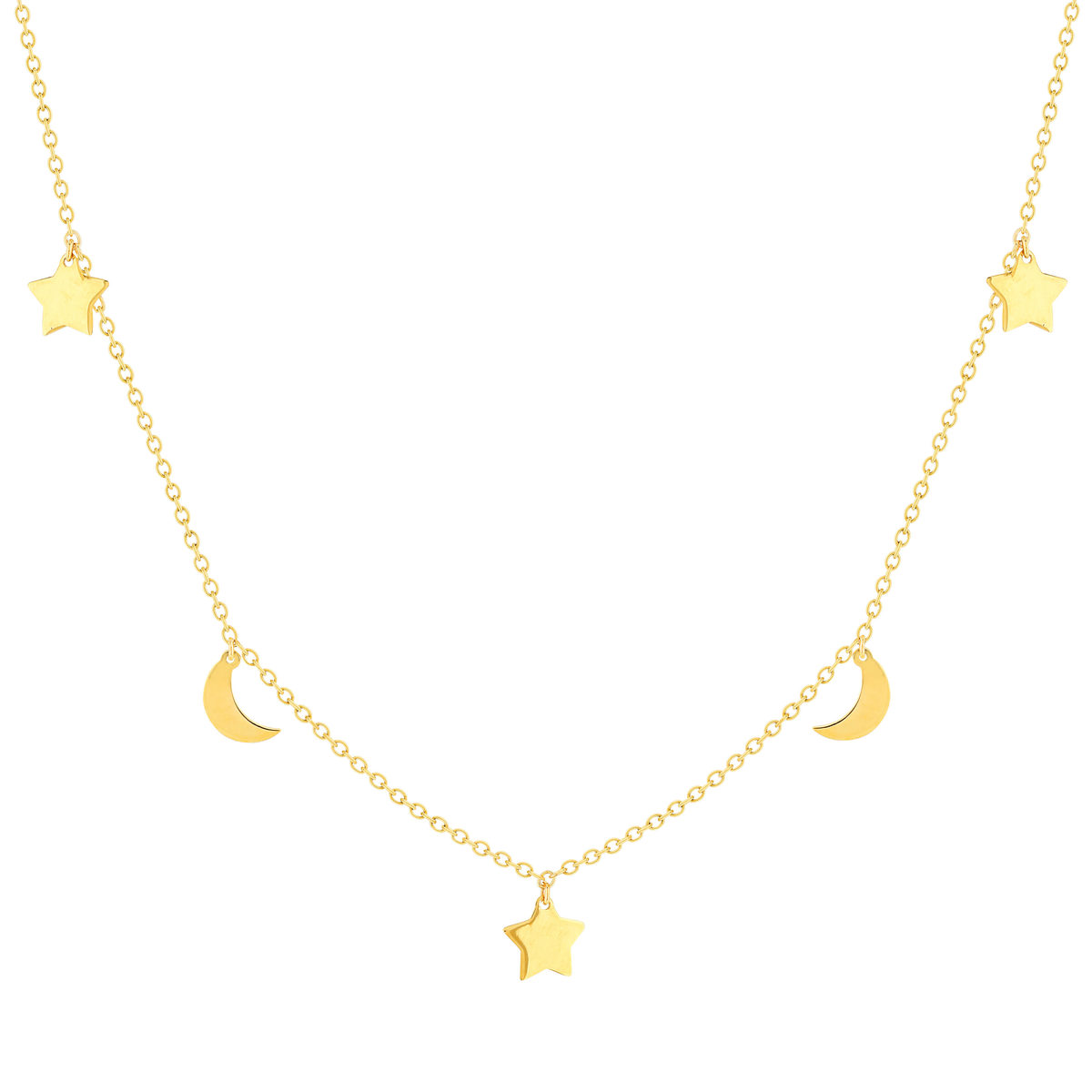 Collier or jaune 375 41 cm, motif pampille lune et étoile