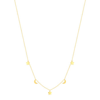 Yellow gold necklace 375 41 cm, moon and star pendant design
