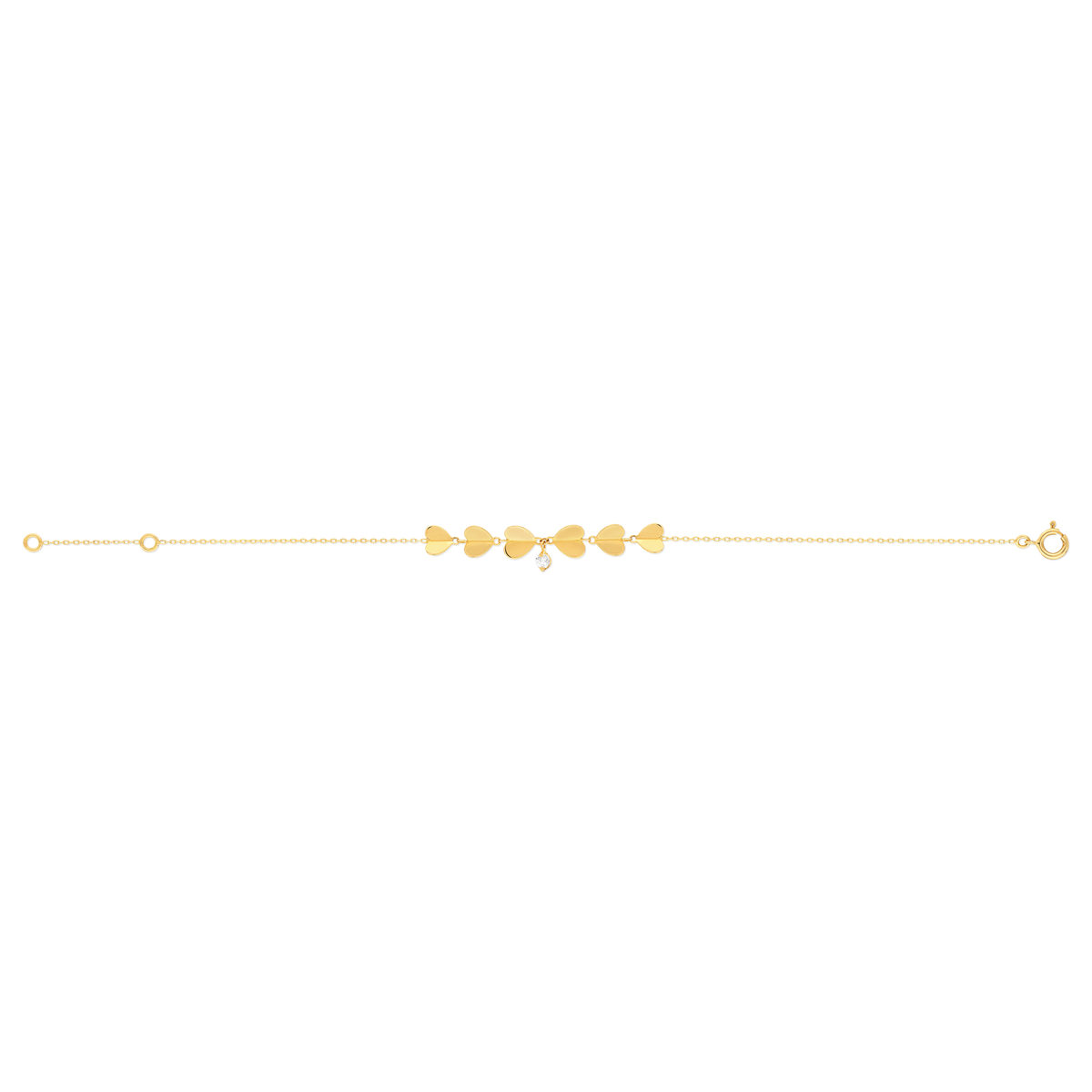 Bracelet or jaune 750 zirconia 18 cm, motif coeur - vue 2