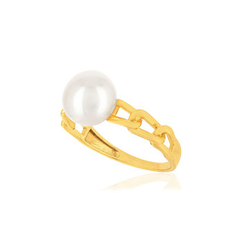 Bague or jaune 375 perle de culture de chine