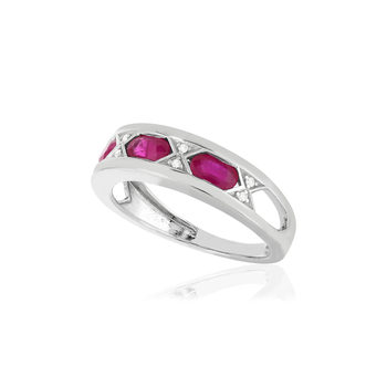 Bague or blanc 750 rubis diamants