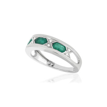 Bague or blanc 750 émeraudes diamants