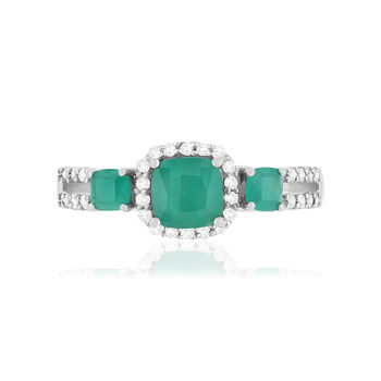 Bague or blanc 750 émeraudes diamants