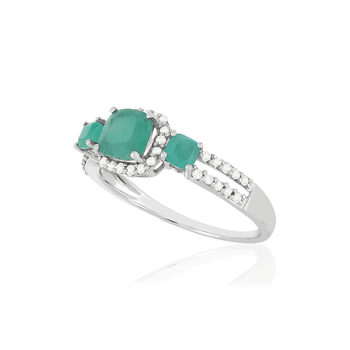 Bague or blanc 750 émeraudes diamants