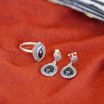 Silver earrings 925 onyx marcassites