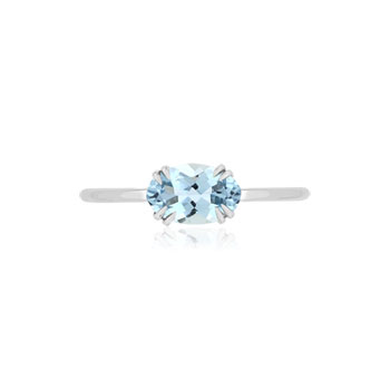 Bague or blanc 375 aigue-marine ovale
