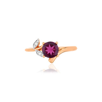 Bague or 375 2 tons grenat rhodolite diamants motif fleur