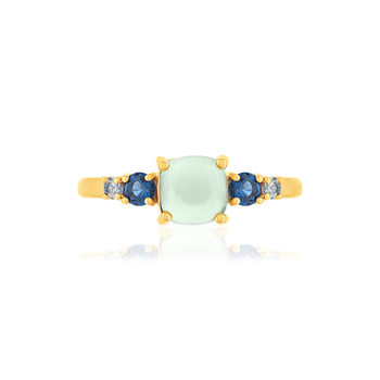 Bague plaqué or agate zirconias bleus