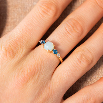 Bague plaqué or agate zirconias bleus