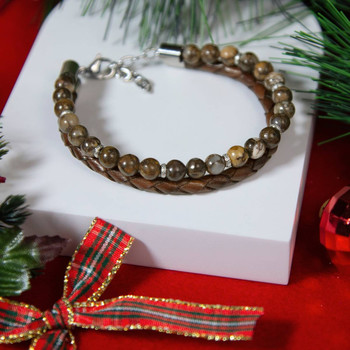 Bracelet agate cuir marron acier