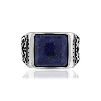 Bague acier lapis lazuli