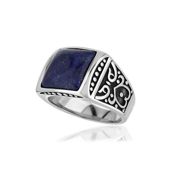 Bague acier lapis lazuli
