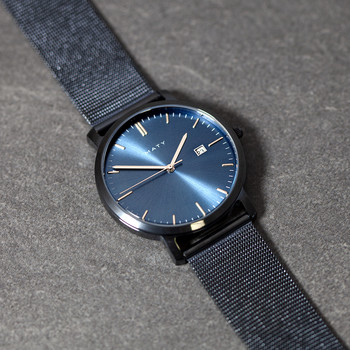 Montre homme acier bleu bracelet acier bleu maille milanaise