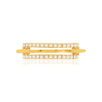 Bague plaqué or motif rectangle serti de zirconias.