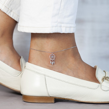 Silver 925 imitation stone anklet with dream catcher motif 25 cm