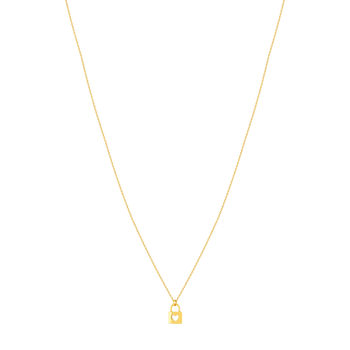 Collier or 375 jaune 45 cm motif cadenas avec une forme coeur