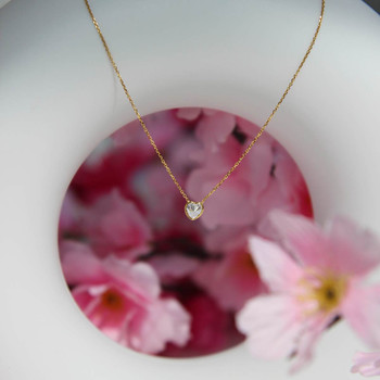 Collier or 375 jaune zirconias, motif coeur 45cm