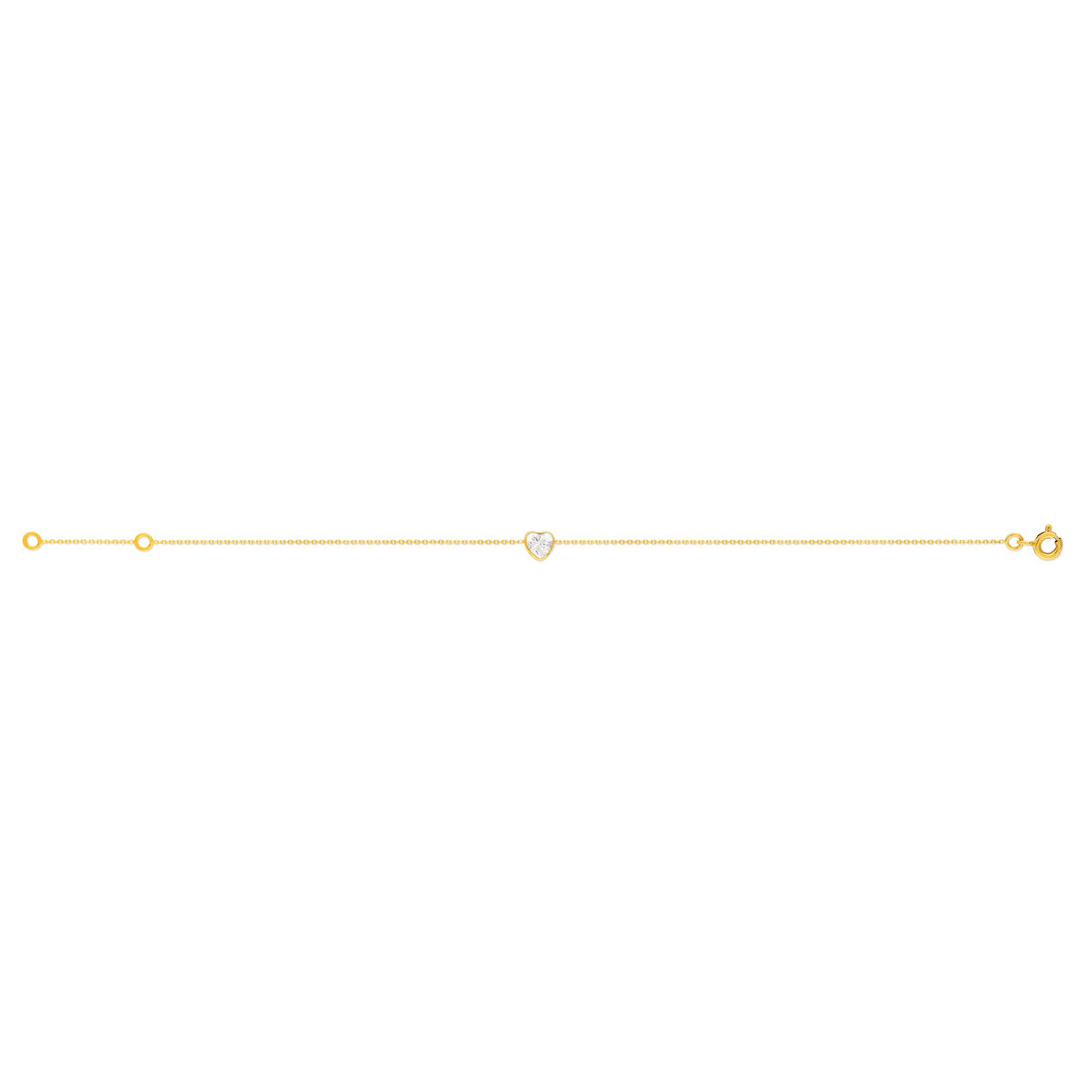 Bracelet or 375 jaune zirconia, motif coeur 18 cm. - vue 2