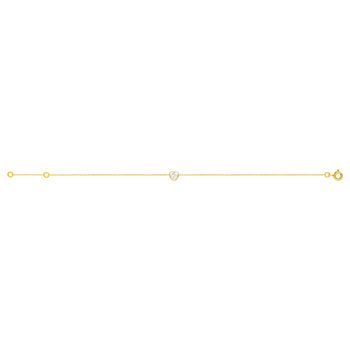 Bracelet or 375 jaune zirconia, motif coeur 18 cm.