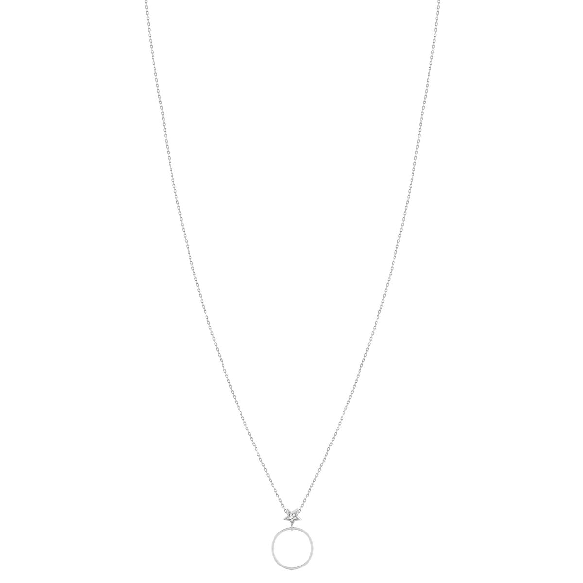 Collier or 375 blanc diamants, motif étoile 45 cm - vue 2