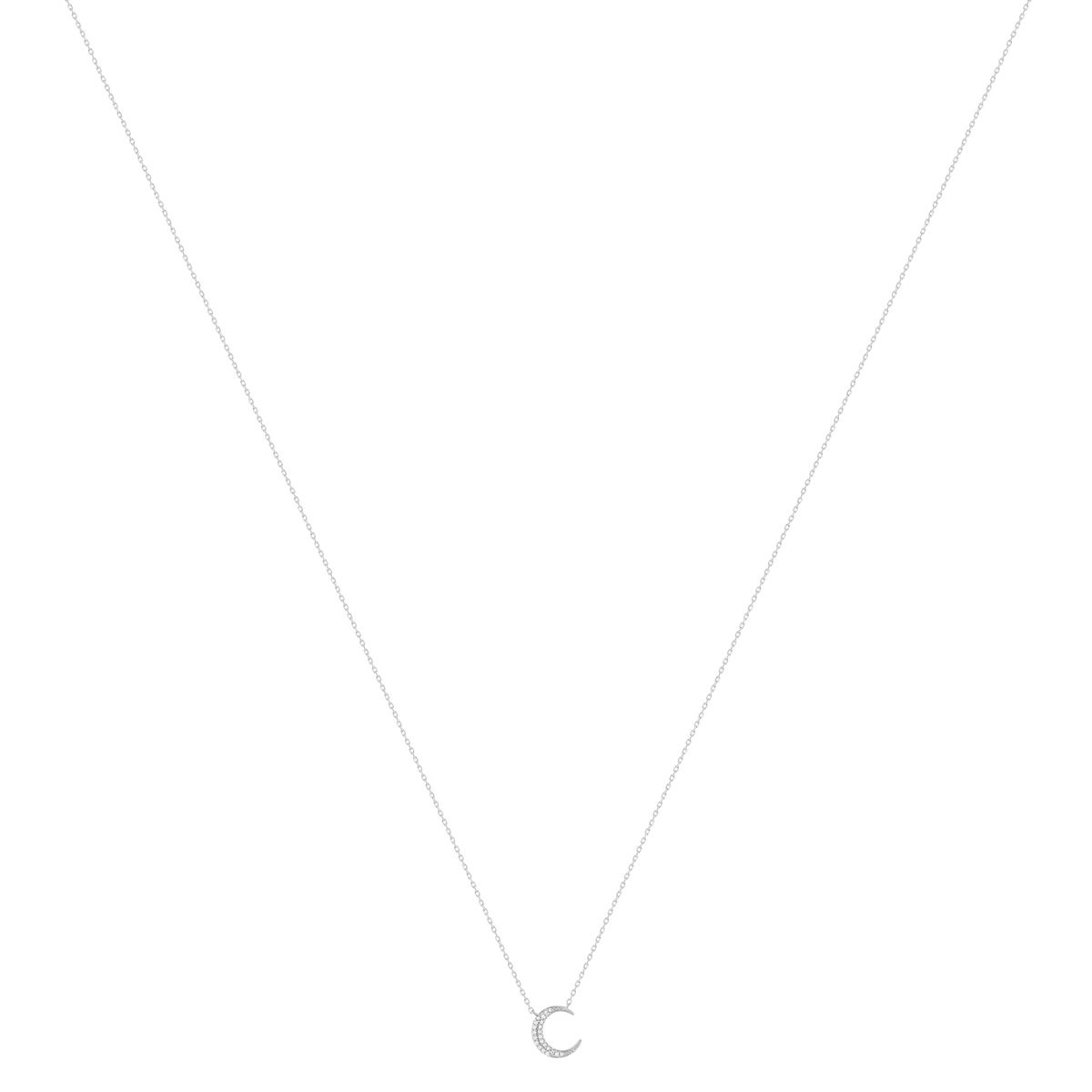 Collier or 375 blanc diamants, motif lune 45 cm - vue 2