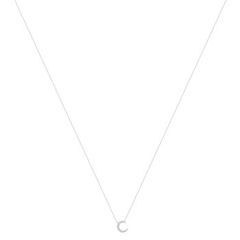 Collier or 375 blanc diamants, motif lune 45 cm