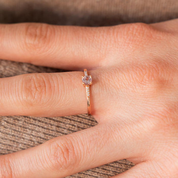 Bague or 375 rose grenat couleur champagne diamants