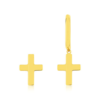Boucles d'oreilles or 375 jaune, motif croix