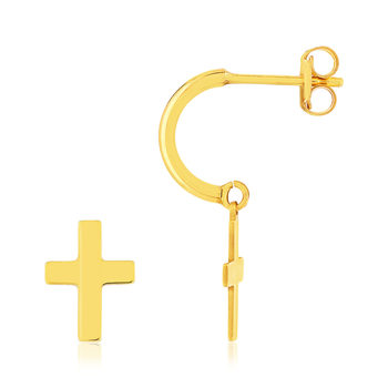 Boucles d'oreilles or 375 jaune, motif croix