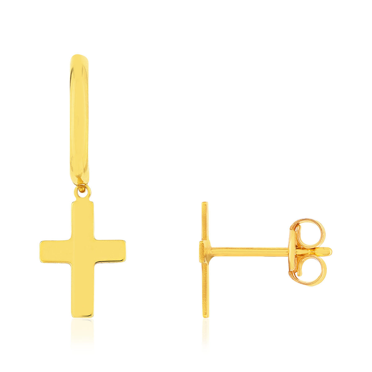 Boucles d'oreilles or 375 jaune, motif croix - vue D2