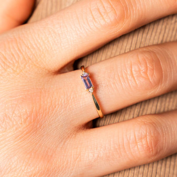 Bague or 375 jaune améthyste diamants