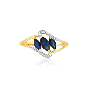 Bague or 375 jaune saphir diamant