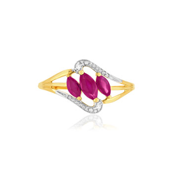 Bague or 375 jaune rubis diamants