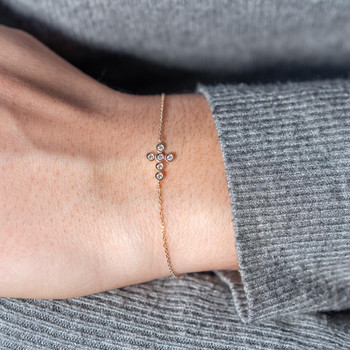 Bracelet or 375 jaune zirconias blancs 18,5 cm croix