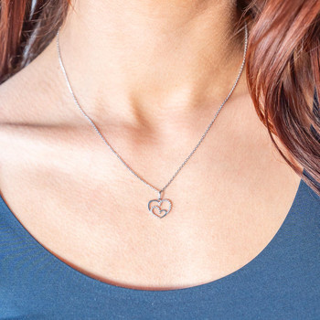Pendentif or 375 blanc zirconias blancs coeur
