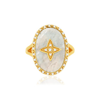 Bague plaqué or zirconias nacre motif étoile