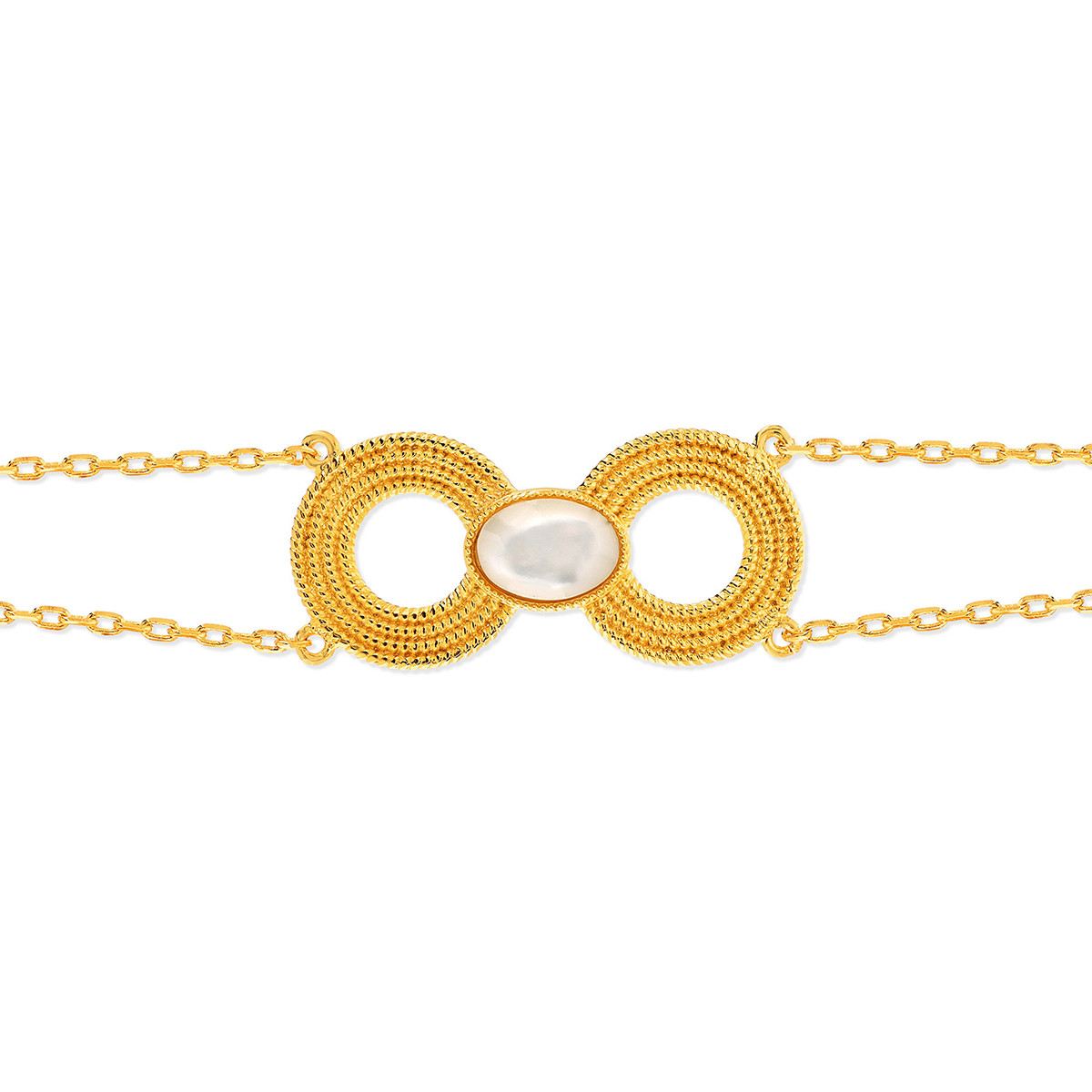Bracelet plaqué or résine blanche, motif anneau perlé 18 cm - vue 2