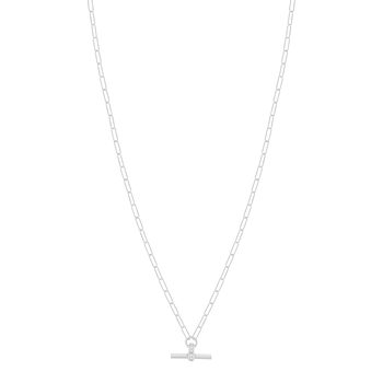 Collier argent 925 maille trombone motif T/bar zirconias. Longueur 41 cm