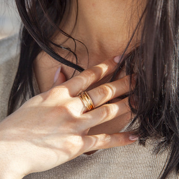 Bague plaqué or motif perlé