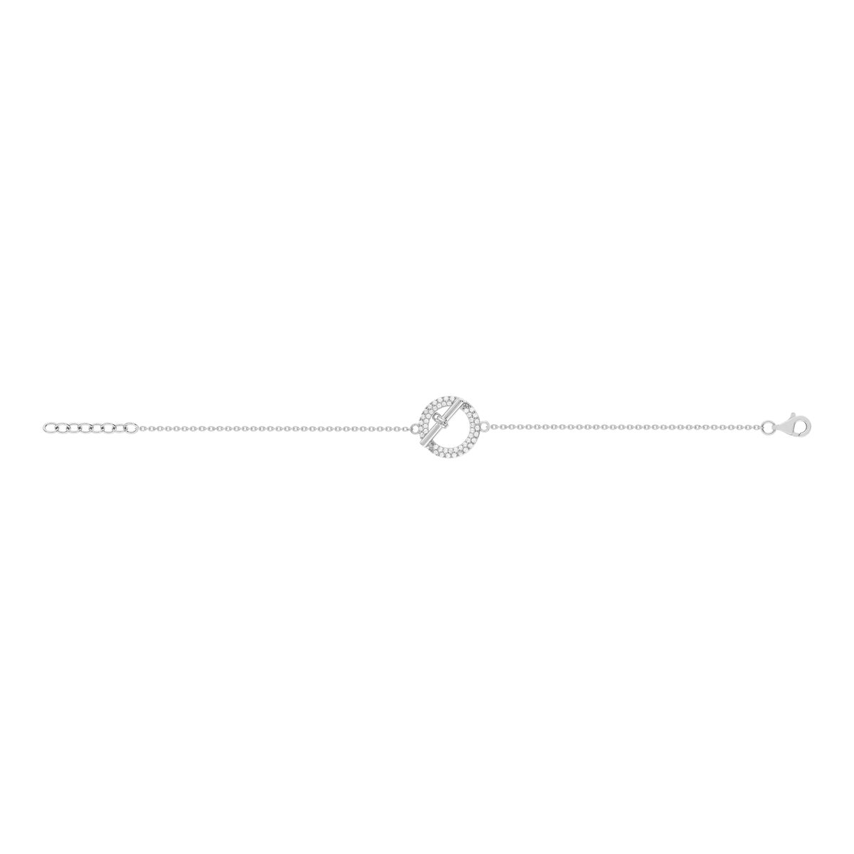Bracelet argent 925 motif fermoir T/bar serti de zirconias 16 à 18 cm - vue 2