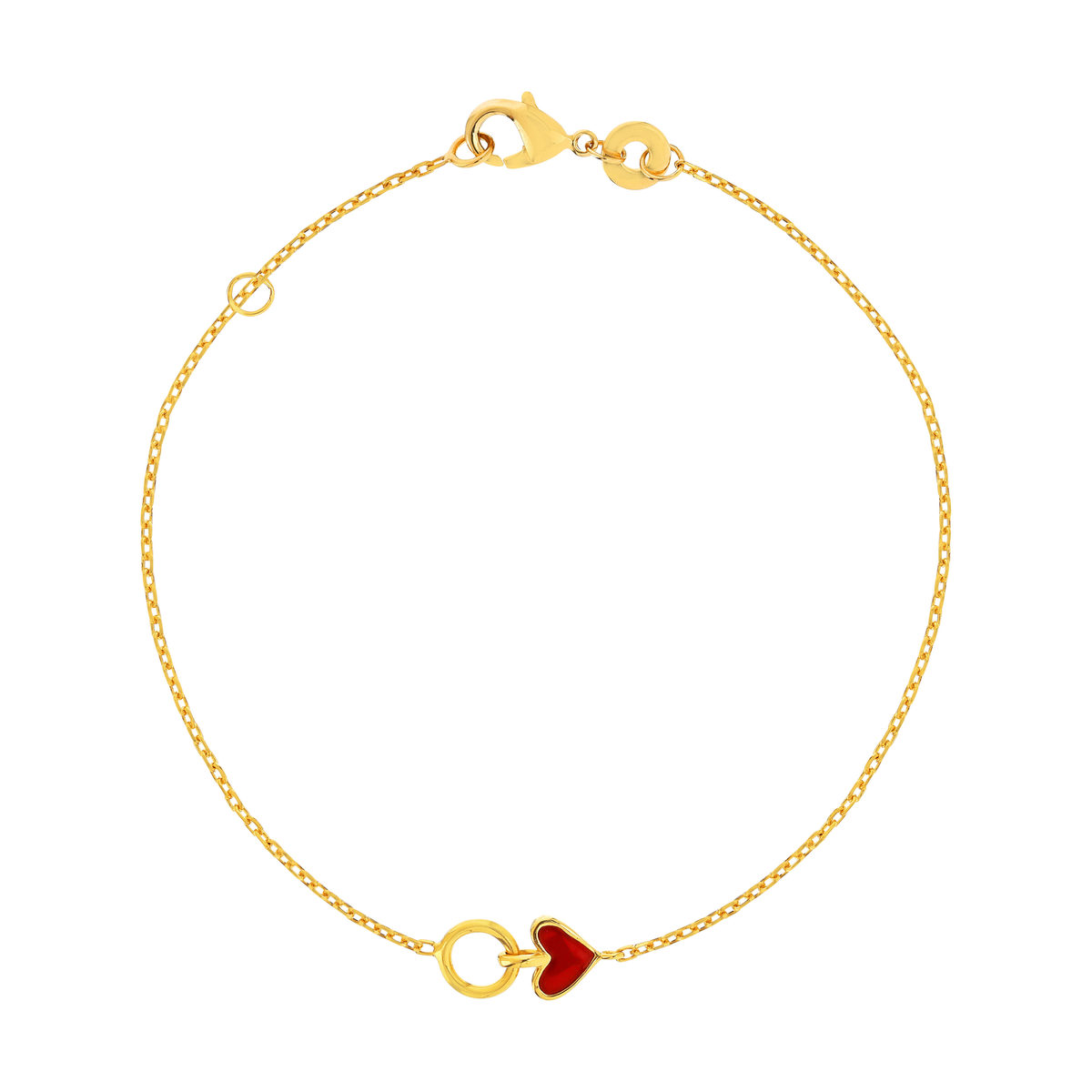 Bracelet plaqué or coeur laque rouge et anneau 18 cm