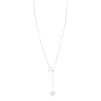 Collier argent 925 motif fermoir T/bar et pampille coeur 52 cm
