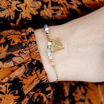 Bracelet acier jaune pierres naturelles 20 cm