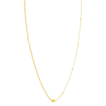 Collier or jaune 375 asymétrique motif grain de café 45 cm