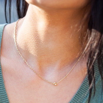 Collier or jaune 375 asymétrique motif grain de café 45 cm