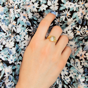 Bague or 375 jaune quartz vert